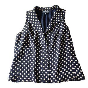 Jones New York Black & Beige Polka Dot Sleeveless Blouse 14P Women's Top Blouse